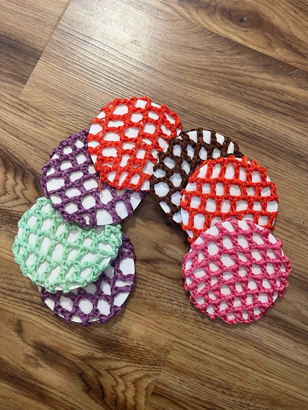knit mesh fabric hair bun snood covers in assorted colors